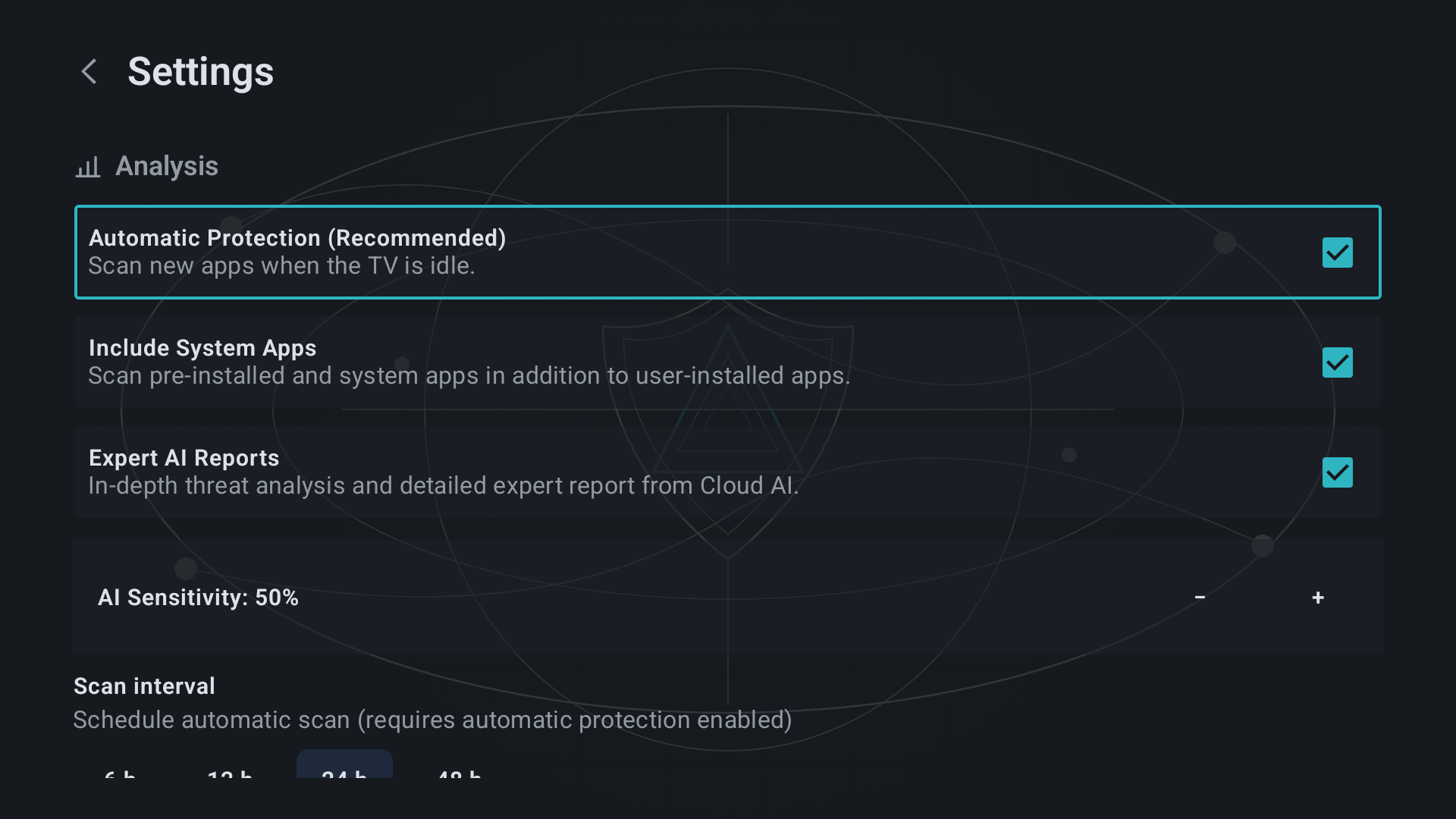 Settings screen